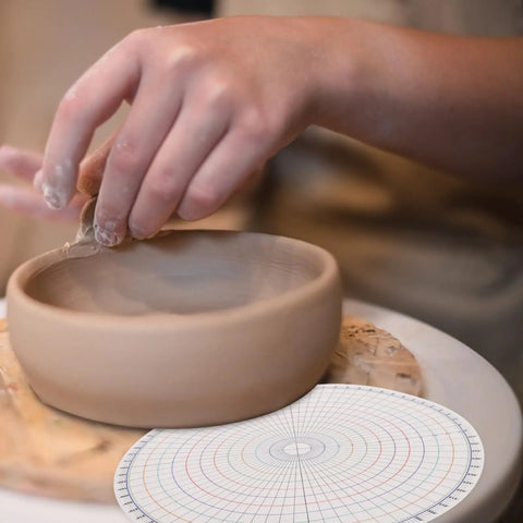 Heavy Duty Pottery Circle Divider Lays Dead Center For Precision Clay Slab Layout And Ceramic Wheel Projects, 10.23" diameter stencil in use.