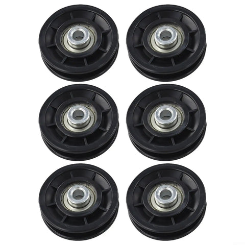 Six Pack Nylon Bearing Pulleys For Gym Cable Machines, Quiet Smooth Rotation With Steel Bearings, Replacement Parts For Home Garage Doors And Clotheslines, 70mm Or 90mm Diameter, Beefy Nylon Wheel Kit, six black pulleys