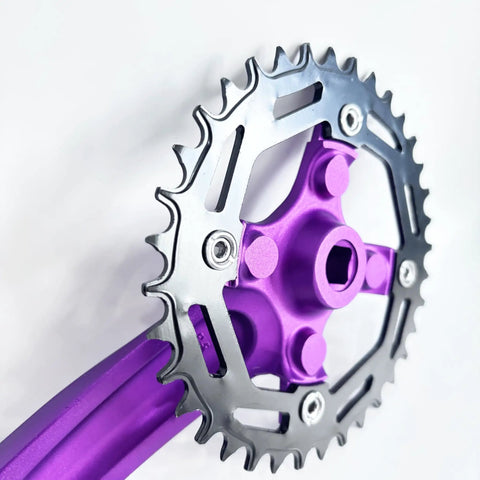 Single Speed Bicycle Crankset 104BCD 34T 36T 38T 40T 42T 170mm Crankarm For MTB Off Road Purple Aluminum Alloy Durable Construction