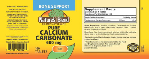 Calcium Carbonate 600 Mg Per Tablet Bone Health Supplement Gluten Free 100 Tabs Supports Peak Bone Mass With Guaranteed Release