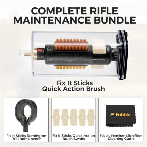 Remington Model 700 Field Cleaning Kit With Quick Action Brush and Tough As Nails Steel Bolt Opener including cleaning brush and swabs.