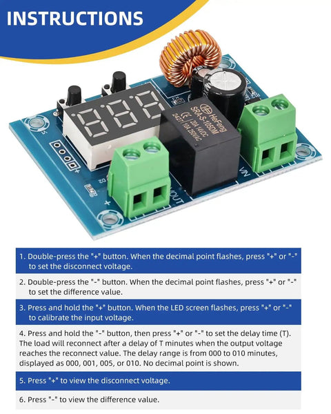 12V To 36V DC Voltage Protection Module Pack Of 2 with digital display and components for low voltage protection