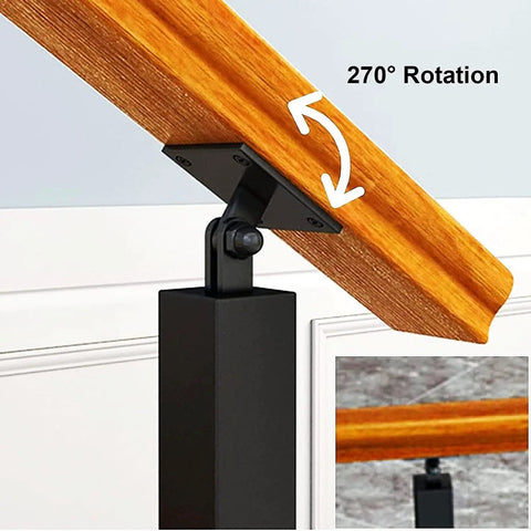 No Sweat Setup Black Wrought Iron Stair Railing Posts With 270 Degree Flat Brackets showcasing 270° rotation mechanism for custom fit.
