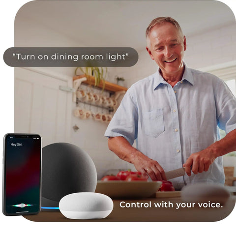 Man using voice control with WiFi Smart LED Bulb 10W 60W Equivalent Multicolor RGB Tunable White 2000K To 5000K A19 E26 Frosted