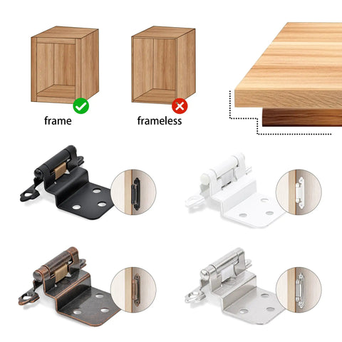 Tough Ten Pack Matte Black Self Closing Cabinet Hinges For Kitchen Cabinets with different hinge types and mounting options.