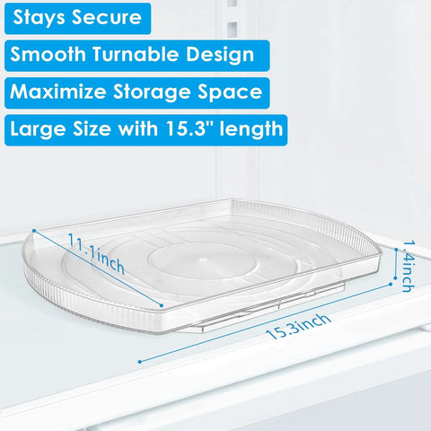 Slick Rectangular Lazy Susan Turntable For Refrigerator And Pantry With Smooth Spin Base That Glides Like Butter Clear kitchen turntable 15.3x11.1 inches.