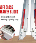 Heavy-Duty 15 Inch Undermount Drawer Slides Set, 10 Pairs Full Extension Soft Close Concealed Runners displayed with features