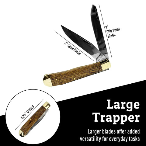 Scout Trapper Dual Blade Pocket Knife 3-Inch Clip Point And 3-Inch Spey Blades in Polished 440 Stainless Steel Zebrawood Handle