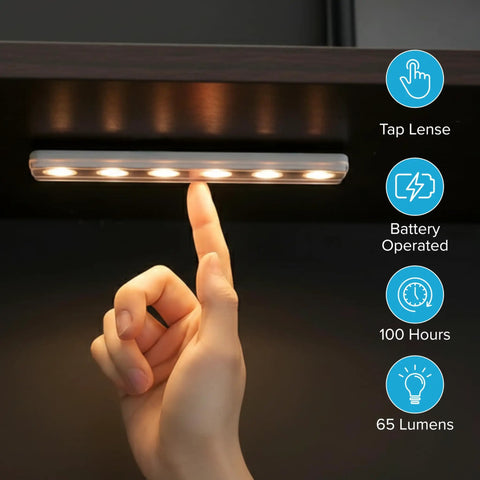 Ultra Thin Wireless Under Cabinet Lights 8.5 Inch Long Battery Powered LED Bar With Stick On Mounting No Drill Easy Install
