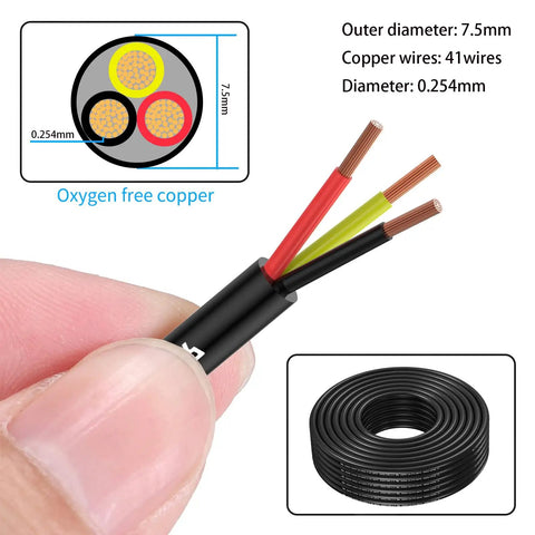 Close-up of 14 Gauge 2 Conductor Electrical Wire For LED Projects, 14/2 AWG Stranded PVC Cable with oxygen-free copper
