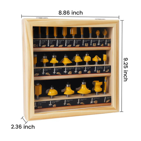 24 Piece Tungsten Carbide Router Bit Set With 1 Quarter Inch Shank Visible Wooden Storage Case With Size Index
