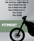 Silhouette of a bike with fitment text for 6061 Aluminum CNC Dirt Bike Kick Stand With Adjustable Height For Surron models