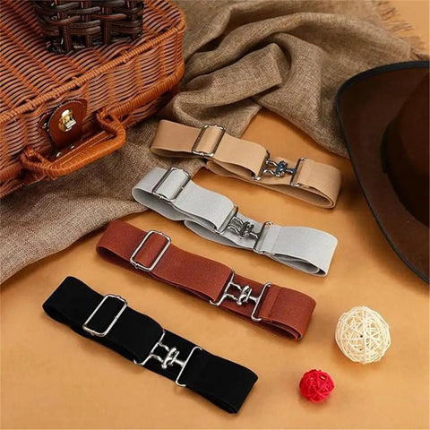 Elastic Horse Riding Belt With Hook Buckle For Stable Comfort Waist Strap in various colors displayed on fabric