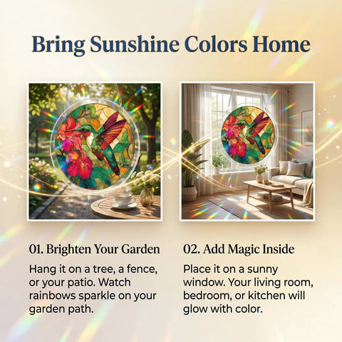 Acrylic Jigsaw Puzzle Suncatcher Kit 83 Piece DIY Sun Catcher For Home Decor Garden Window Hanging Style 4 7.4 Inch displayed outdoors and indoors.