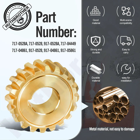 20T Worm Gear Replacement for 40 to 42 Inch Snowblowers with Part Numbers 717-0528A, 917-0528, durable brass material