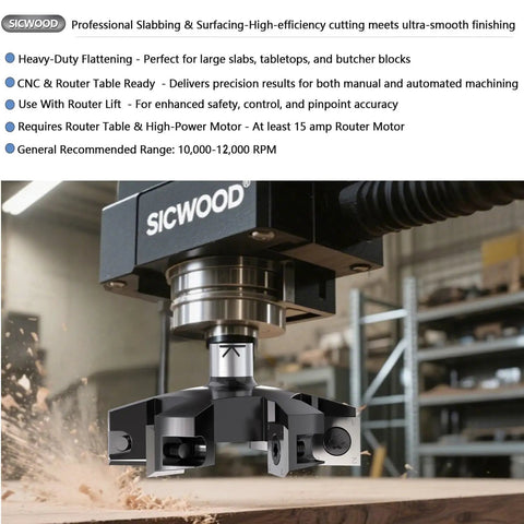 Slab Flattening Router Bit With Half Inch Shank And Six Wing Design For Fast Wood Surfacing, 3 Inch Cutting Diameter, Carbide Inserts 14x14x2mm, CNC Spoilboard Surfacing Bit For Planing Flycut Slab Leveling And Rabbeting