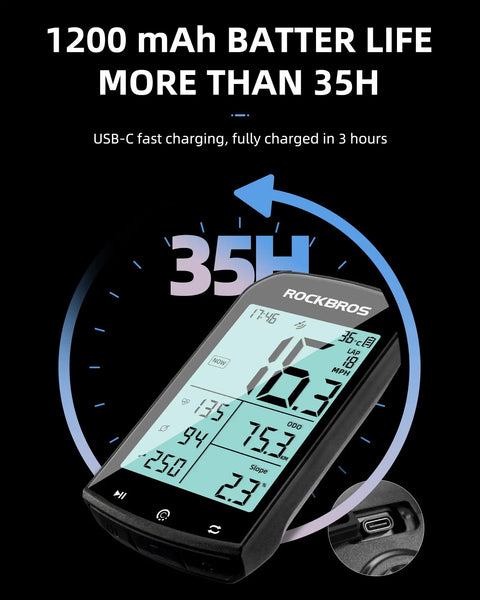 Wireless Dope Bike Computer With Speed Cadence Sensor For Cycling, Waterproof 2.9 Inch LCD Screen showing battery life
