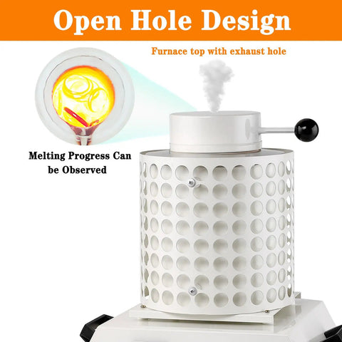 Open design of Beginner Friendly 1150C Electric Metal Melting Furnace Kit With Graphite Crucible and visible melt progress
