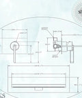 Technical diagram of High Flow Wall Mount Tub Filler with Single Lever, Large Waterfall Spout, and Matte Black Finish