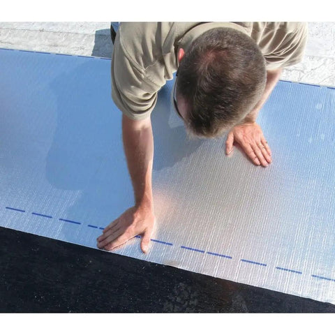 Applying Peel and Seal Self Stick Roll Roofing Aluminum 36 Inch Wide Durable Self Adhesive Roofing Material on roof