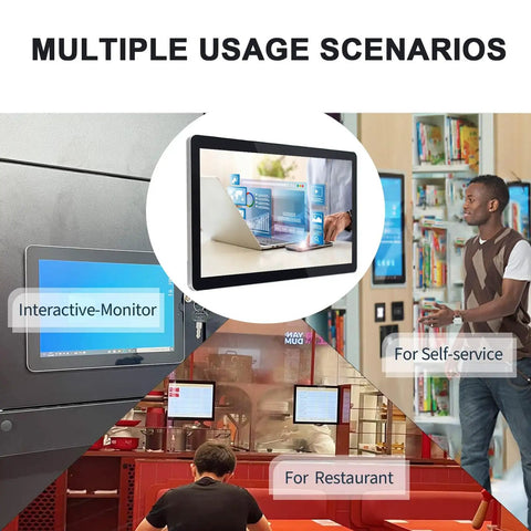 Grab This Super Cool 13.3 Inch Hd Digital Sign Board With Remote And Wifi App Control For Your Cafe And Bakery Non Touch Wall Mounted Commercial Screen Auto Looping Video And Image Player With Stunning 1080p Ips Lcd For Vibrant Promotions shown in various settings.