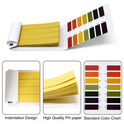 10 Pack 800 Pieces PH Test Strips 80 Pieces Per Pack Bulk Pack With Universal Litmus Indicator Full Range 1 To 14 PH Testing Paper Litmus Strips, open book format with color chart and yellow strips