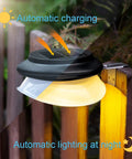 Solar Fence Lights Six Pack With 9 LED Warm White Outdoor Waterproof UFO Design illuminating at night