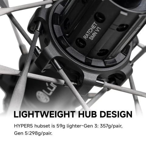 Close-up of lightweight hub on Hyper 5 Road Bike Carbon Spoke Wheelset 700C Ultralight Disc Brake Clincher Tubeless Ready 40 50 60mm
