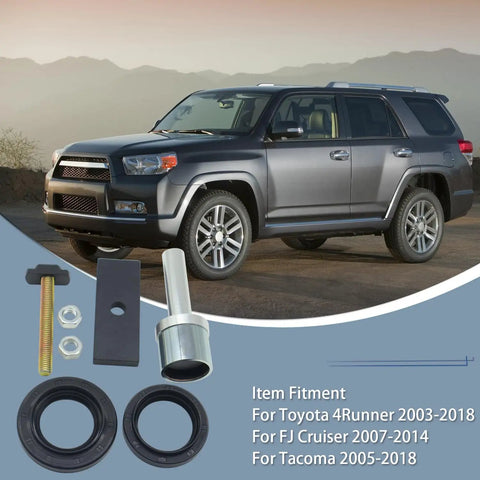 Toyota 8 Inch Clamshell CV Axle Bearing Puller Seal Kit next to a Toyota 4Runner for 4Runner 2003-2018 FJ Cruiser 2007-2014 Tacoma 2005-2018