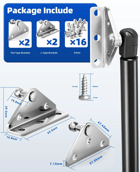 Badass 13Mm 304 Stainless Steel Ball Stud Mounting Brackets For Gas Strut Hardware Solid No Rust Heavy Duty Replacement Kits For Auto Hoods And Trunk Lids with package contents and dimensions.
