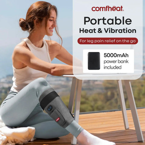 Top Rated Heated Shoulder Wrap For Pain Relief With Adjustable Compression Strap To Slap On And Melt Away Stubborn Knots For Next Level Muscle Recovery, displayed on a female using it outdoors.