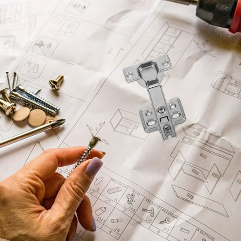 Soft Closing Cabinet Door Hinges With Hydraulic Support 2 Pack shown with installation instructions and screws