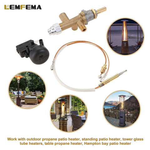 Lemfema propane patio heater repair kit with brass valve, copper braided hose, thermocouple sensor, and safety switch