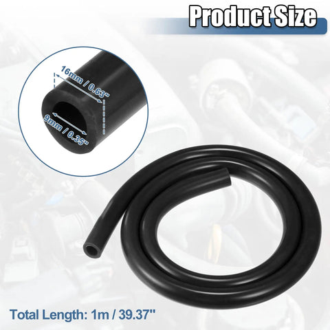 Silicone Vacuum Hose 1m 9mm ID For Turbo Boost, Air Intake, And Auto Vacuum Lines, Durable High Temp Black Tubing
