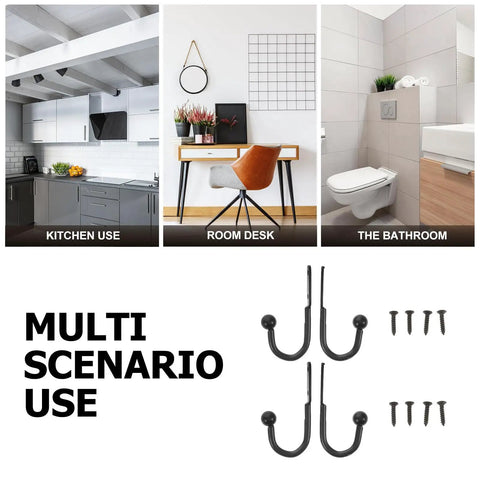 Image showing Grab These Bad Boys 12 Pack Black Mini Metal Wall Mount Coat Hooks For Doors And Walls Vintage Style used in kitchen, room desk, and bathroom.