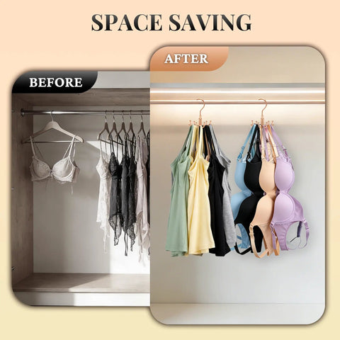 Rotating Rose Gold Closet Hangers For Bras Tanks Belt Ties 360 Degree Swivel Hook Multi Purpose Wardrobe Storage System organizing bras and tanks.