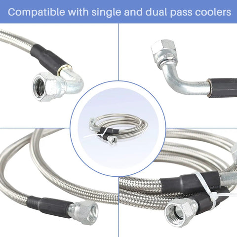 Close-up of 6AN Stainless Steel Braided Transmission Cooler Hose Line Kit For TH350 TH400 showing braided design and fittings.