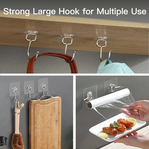 Heavy Duty Adhesive Hooks 44 Lb Max 20 Pack No Drill No Nails Wall Hangers holding kitchen tools and accessories