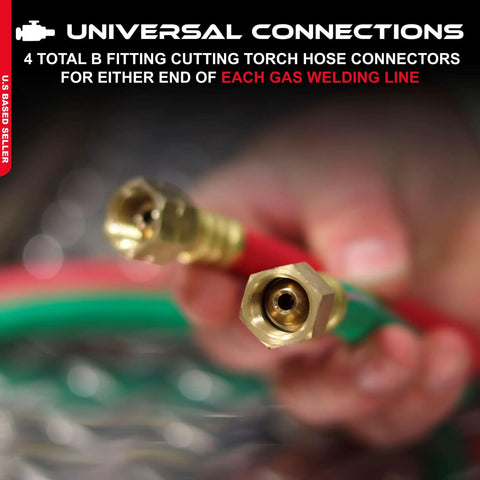 Close-up of B fitting cutting torch hose connectors, part of the Oxy Acetylene Torch Hose Twin Cutting 25 Ft By One Quarter Inch