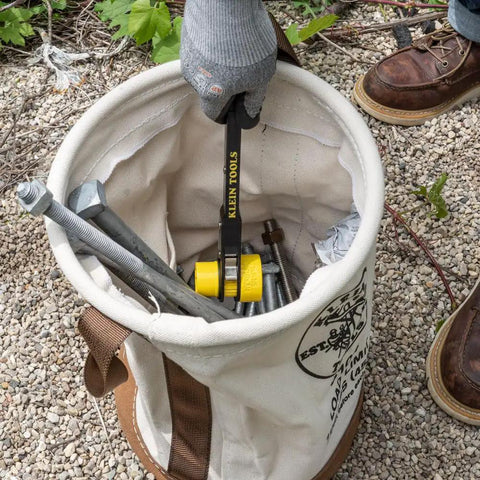 Heavy Duty Canvas Bucket With Leather Bottom, 12 Inch Diameter, 1 Pocket, 100 Pound Load Rated Utility Bucket Built Tough