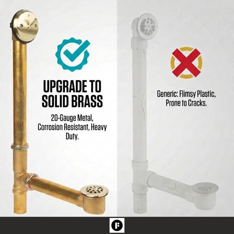 Fresh Matte Black Bathtub Drain Kit Boasting Slick Trip Lever Overflow With Premium 20 Gauge Brass Tubing compared to plastic drain.