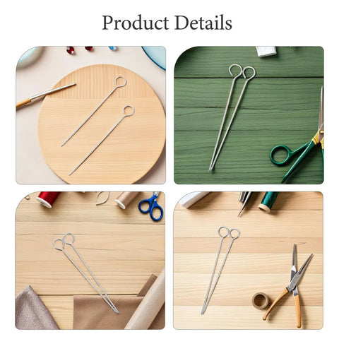 Stainless Steel Candle Wick Centering Pins Set, 20 Pieces For Precise Wick Placement And Easy Threading, 6 Inch Punch Needle Tool For Pro Level Candle Making And DIY Aromatherapy Crafts on wood surface