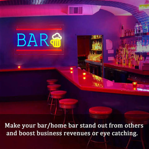 Neon Bar Sign Beer LED Light For Wall Decor USB Powered Acrylic Bar Sign With Blue And Yellow Beer Light Vibe in a bar setting