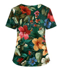 Women V Neck Short Sleeve Scrub Top With Turtle Hawaiian Print For Healthcare Professionals Comfy Breathable Medical Uniform In Green 5XL