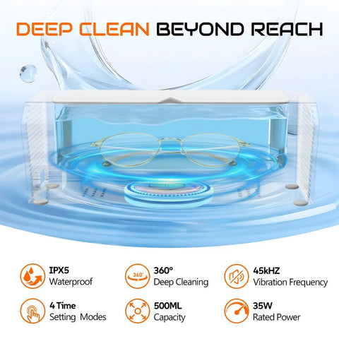 Ultrasonic Jewelry Cleaner 45KHz Machine With 4 Cleaning Modes And Sixteen Point Nine Ounce Capacity cleaning eyeglasses