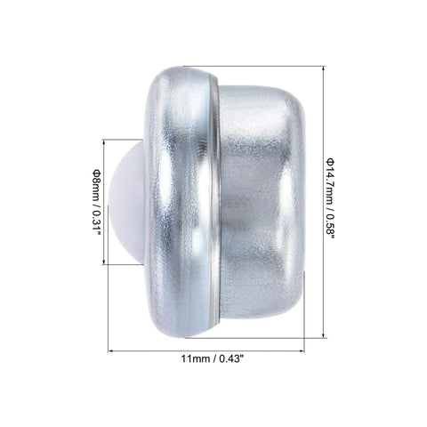 No Sweat Drop In Nylon Ball Transfer Bearings 8mm 360 Swivel Rollers Easy Install For Furniture Transmission. Side view showing size dimensions.