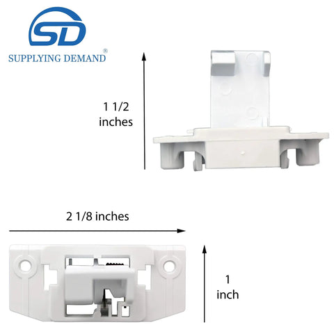 Washer Lid Lock Striker Replacement For Model Specific Fitment Only, dimensions labeled, white color, front and side view shown