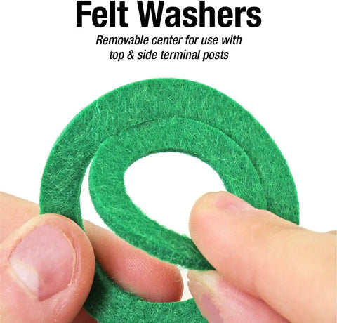 Green felt washer for Color Coded Battery Terminal Kit For Cars And Trucks With Positive And Negative Clamps, Easy Install.