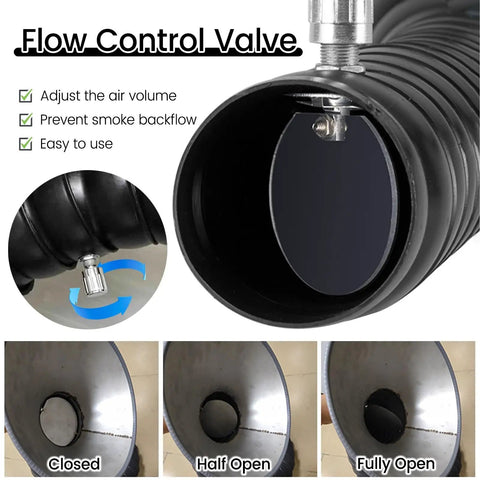 Flow control valve on Heavy Duty 3 Pack Plastic Articulated Duct for adjusting airflow in smoke removal projects.