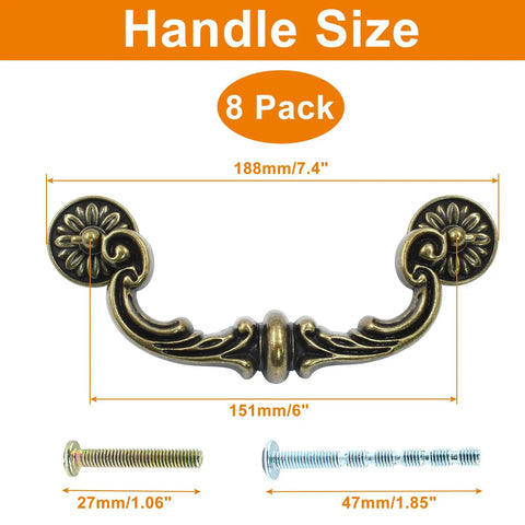 Vintage Zinc Alloy Drop Down Bail Handles For Kitchen Drawers And Furniture Rock Legit Top Shelf Quality, measuring 188 mm with ornate design.